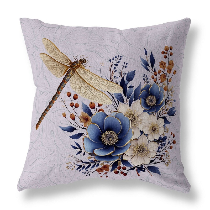 Violet And Blue Dragonfly Haven Faux Suede Throw Pillow
