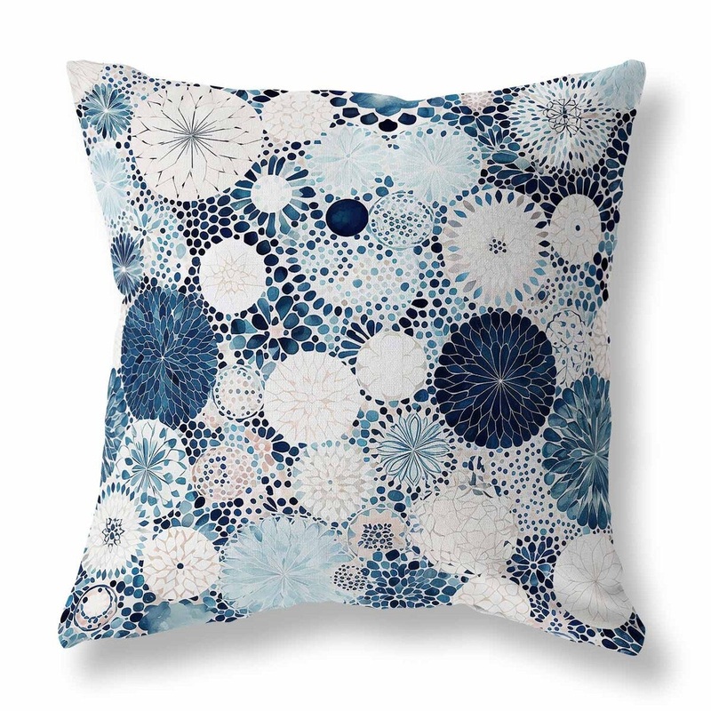 White And Blue Crystal Drift Indoor/Outdoor Throw Pillow