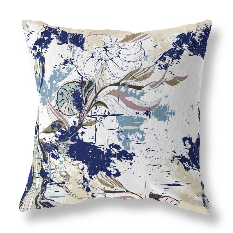 White And Blue Leaf Lurker Faux Suede Throw Pillow