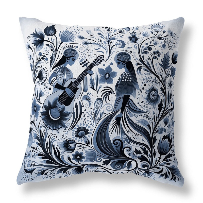White And Blue Musical Farry Indoor/Outdoor Throw Pillow