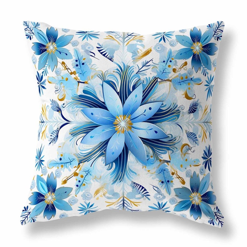 White And Blue Snowy Crest Indoor/Outdoor Throw Pillow Zipper