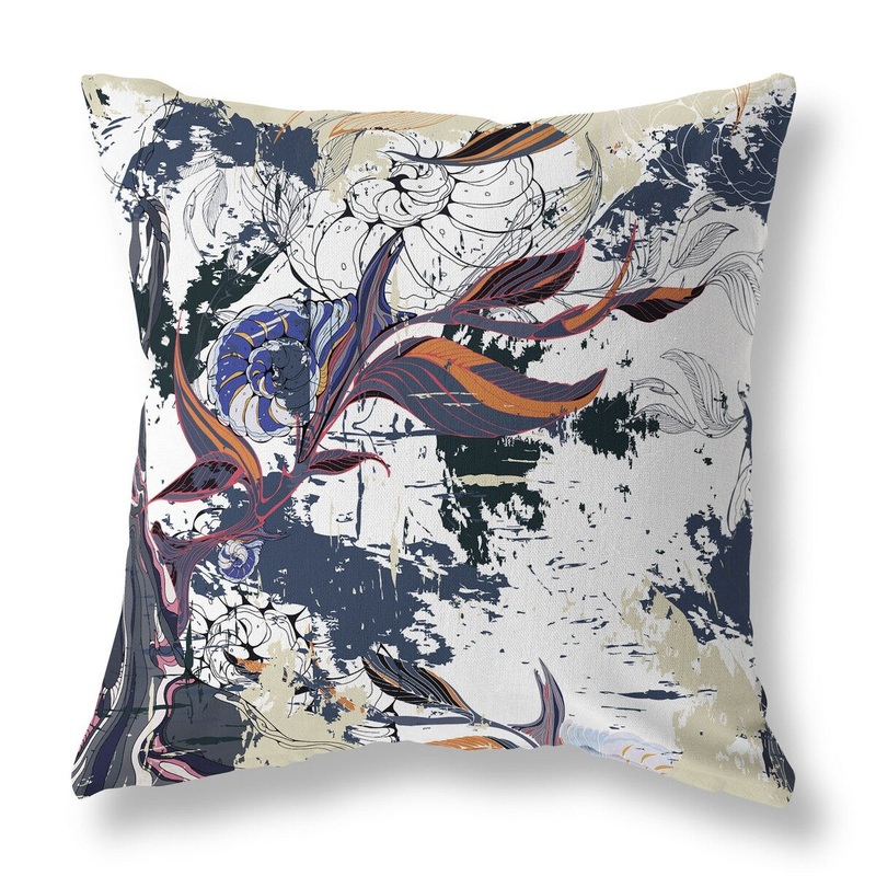 White And Gray Leaf Lurker Faux Suede Throw Pillow