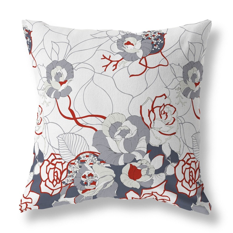 White And Gray Regal Rose Retreat Faux Suede Throw Pillow