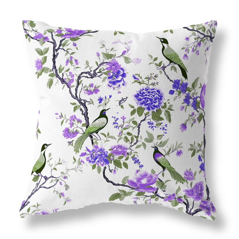 White And Green Flight of the Forest Indoor/Outdoor Throw Pillow Zipper