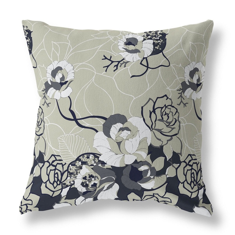 Yellow And Gray Regal Rose Retreat Indoor/Outdoor Throw Pillow Zipper