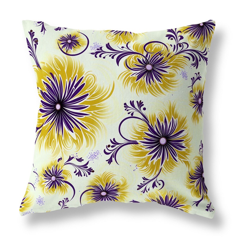 Yellow And Purple Breezy Flowers Indoor/Outdoor Throw Pillow Zipper