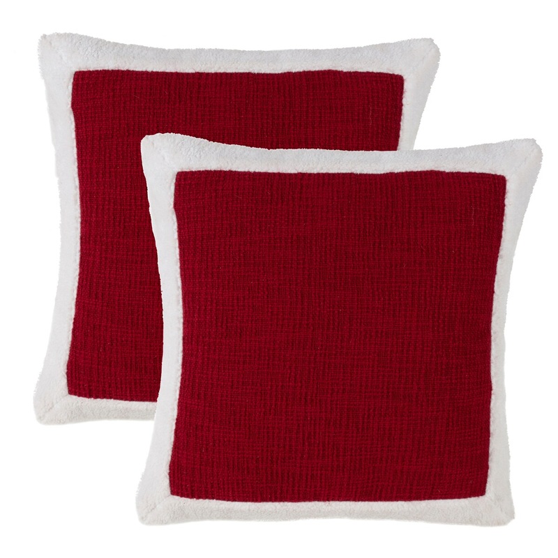 Sherpa Border Cotton Holiday Throw Pillow Cover (Set of 2)