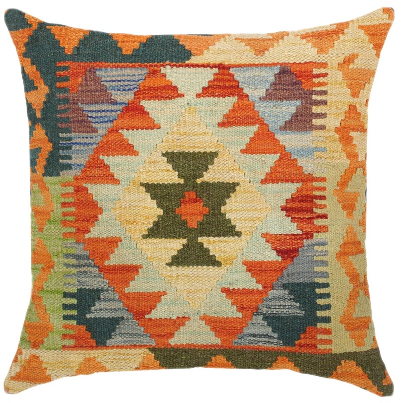 Southwestern Reynaldo Hand-Woven Turkish Kilim Pillow 18 in. x 18 in.