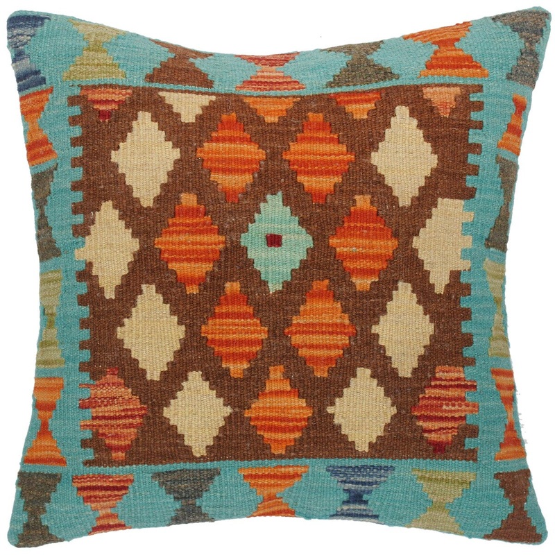 Tribal Elizabet Hand-Woven Turkish Kilim Throw Pillow 18 in. x 18 in.
