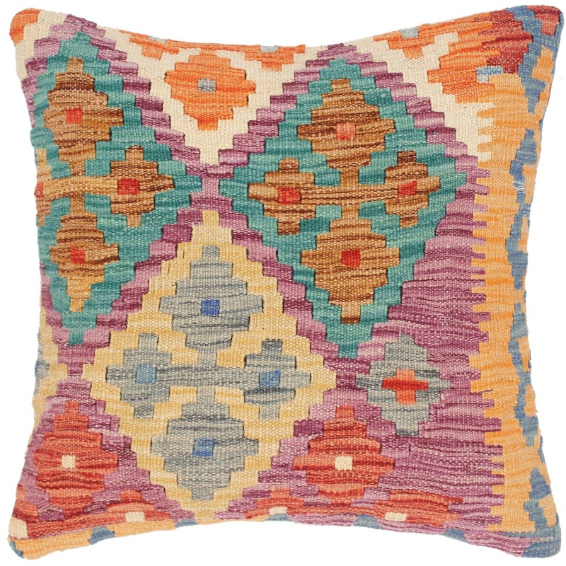 Vintage Chassidy Hand-Woven Turkish Kilim Pillow -18 in. x 18 in.