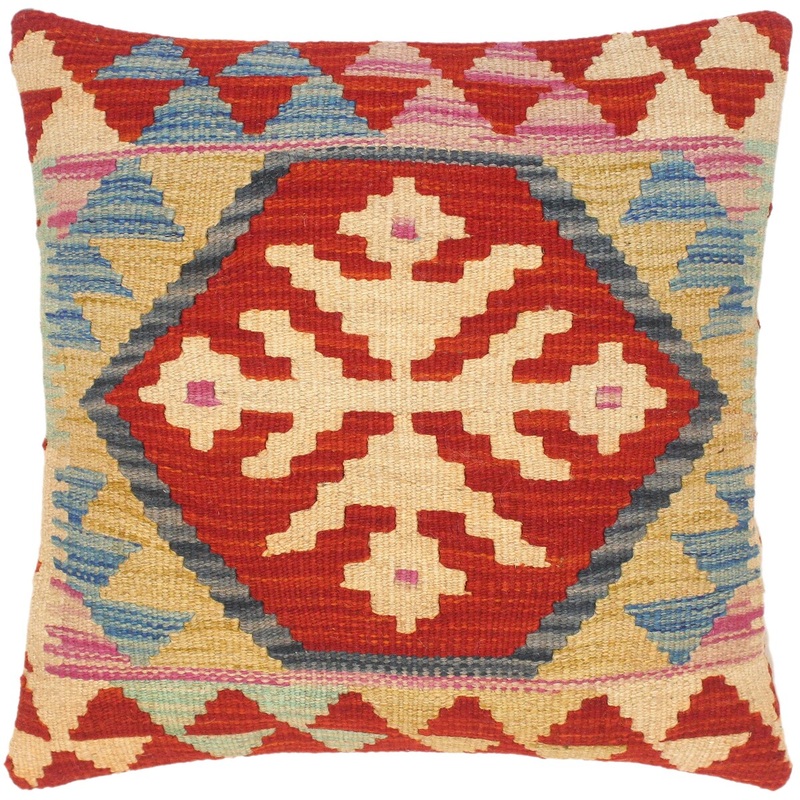 Vintage January Hand-Woven Turkish Kilim Throw Pillow 18 in. x 18 in.