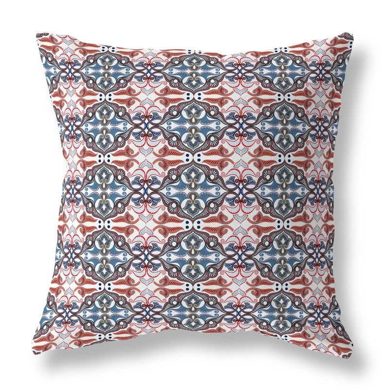 White And Blue Floral Elegance Faux Suede Throw Pillow Zipper