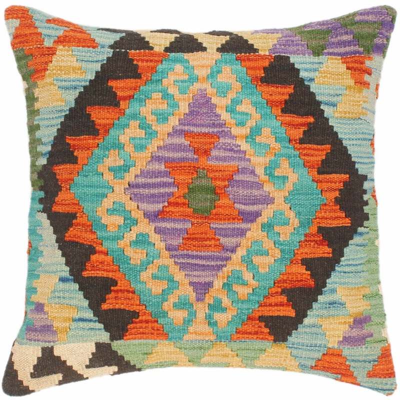 Tribal Everette Hand-Woven Turkish Kilim Throw Pillow 18 in. x 18 in.