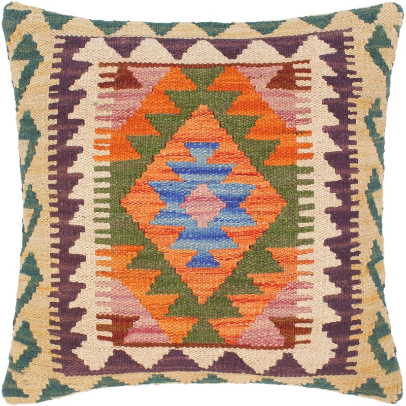 Tribal Marg Hand-Woven Turkish Kilim Throw Pillow 18 in. x 18 in.