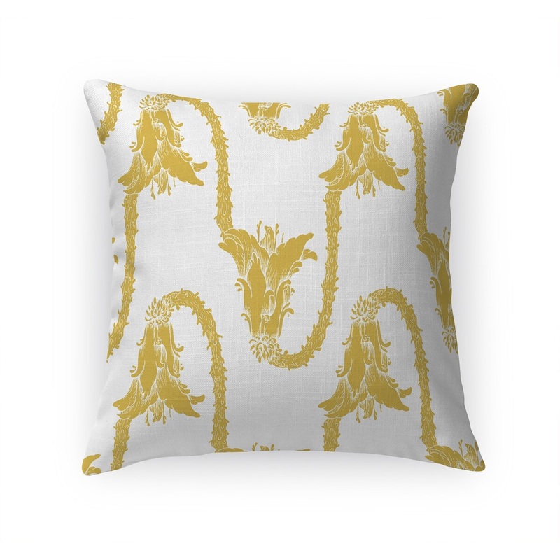 TRUMPET FLORAL GOLD Linen Throw Pillow By Becky Bailey