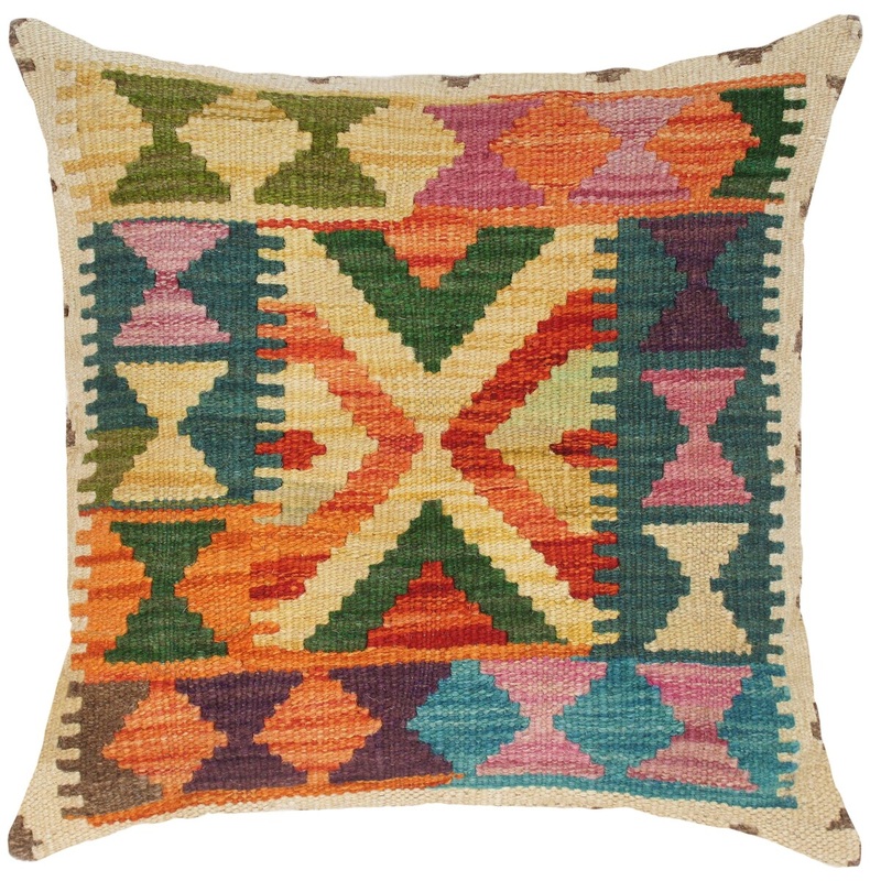 Vintage Phillip Hand-Woven Turkish Kilim Throw Pillow 18 in. x 18 in.
