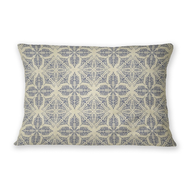 WATERCOLOR FERN TILE NAVY Linen Throw Pillow By Jenny Lund