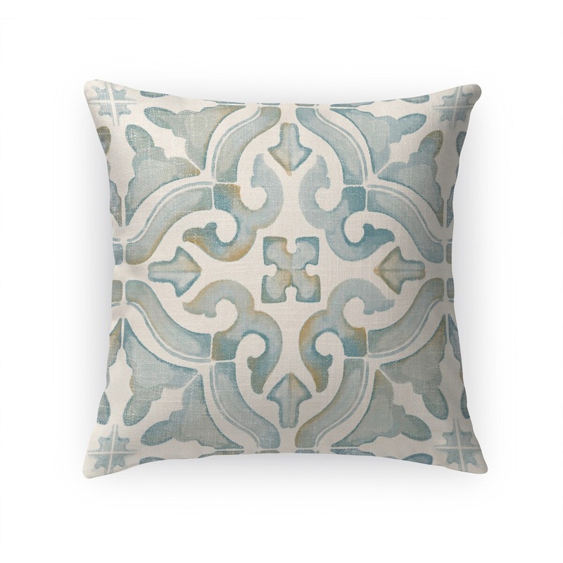 WATERCOLOR TILE OCEAN Linen Throw Pillow By Kavka Designs