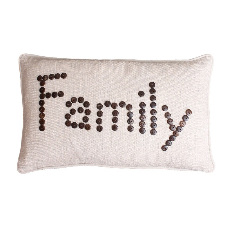 'Family' Coconut Button Feather-filled Throw Pillow