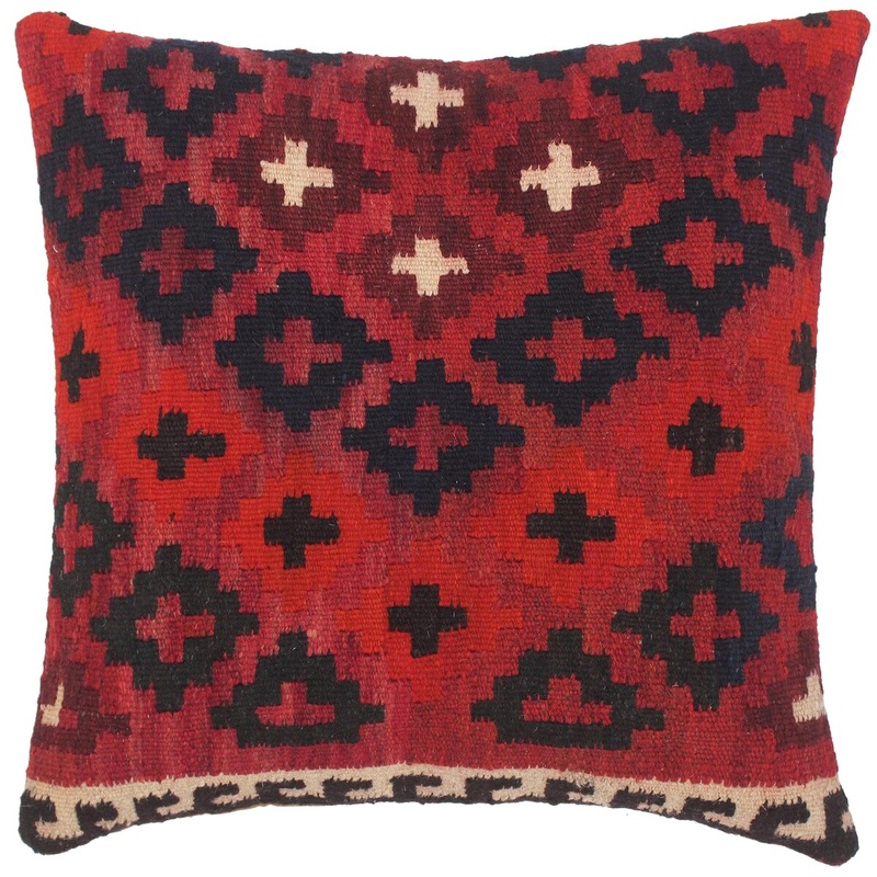 Antique Vintage Aleta Hand-Woven Turkish Kilim Pillow -18 in. x 18 in.