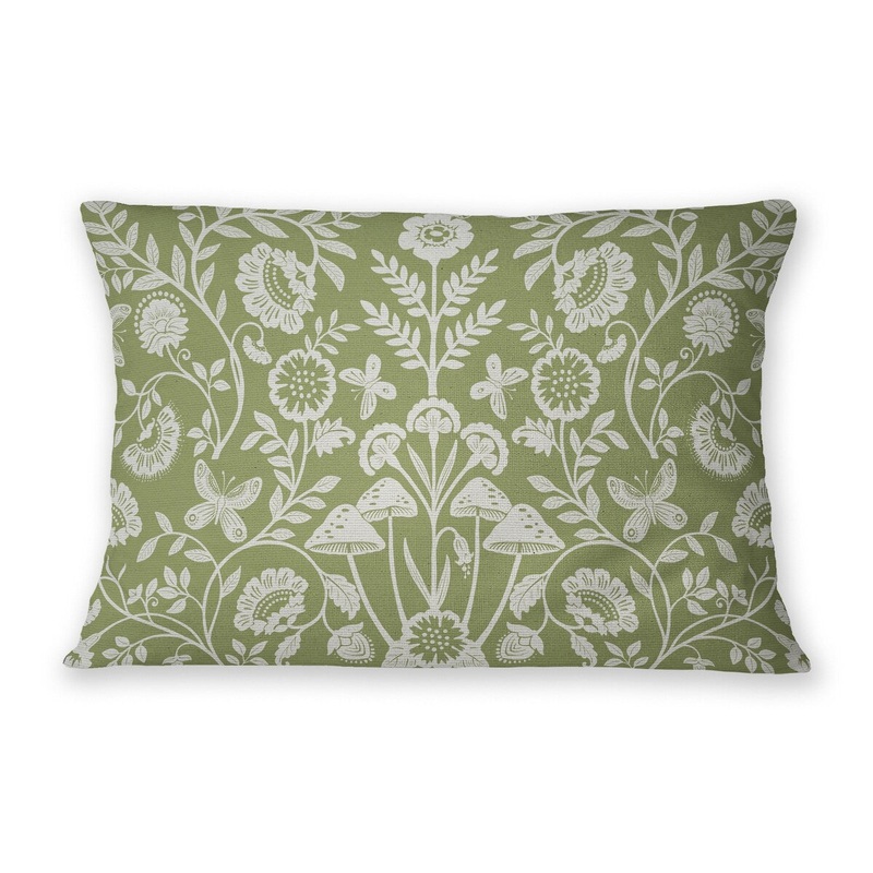 AUTUMN BUTTERFLY GARDEN SAGE Linen Throw Pillow By Jenny Lund
