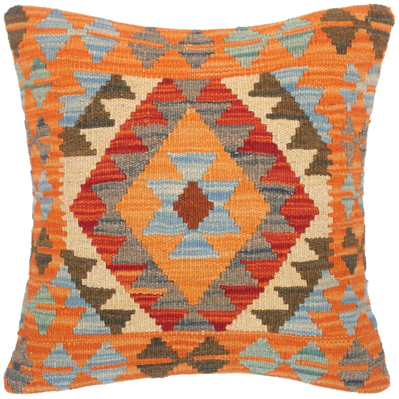 Bauhaus Clementi Hand-Woven Turkish Kilim Throw Pillow 18 in. x 18 in.
