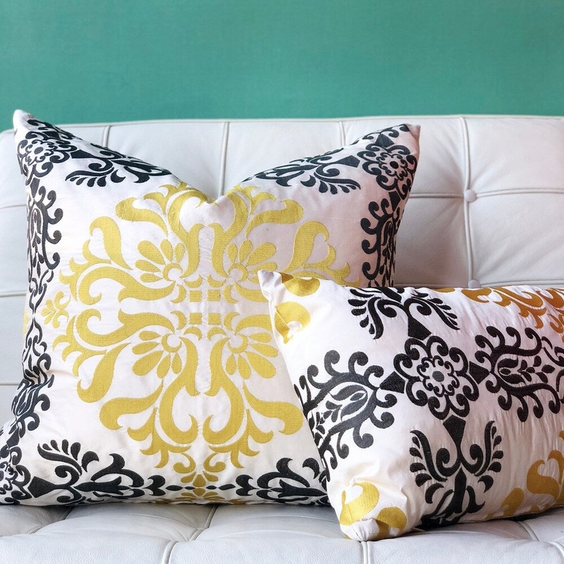 Sumatra Medallion Silk 12x24 Throw Pillow with Polyfill Insert, Yellow