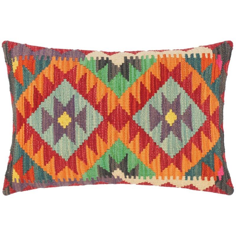 Tribal Etsuko Hand-Woven Turkish Kilim Throw Pillow 21 in x 15 in.