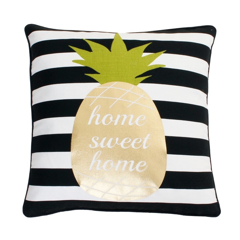 18x18 Black, White & Gold Good Vibes Pineapple Pillow