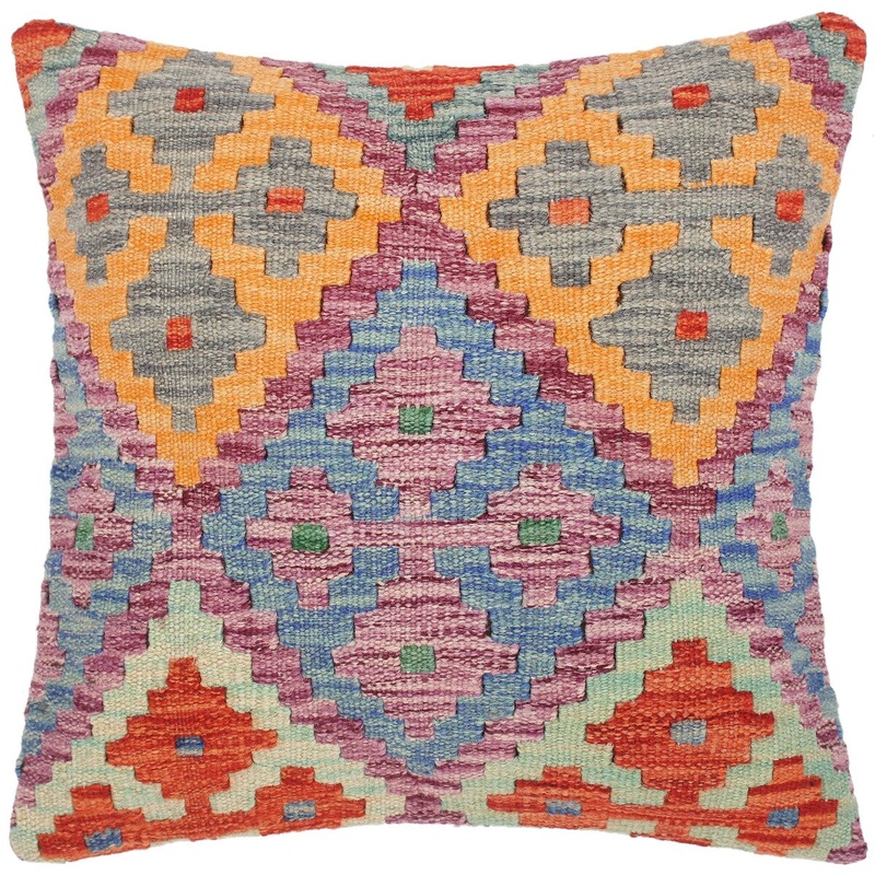 Shabby Chic Chieko Hand-Woven Turkish Kilim Pillow -18 in. x 18 in.