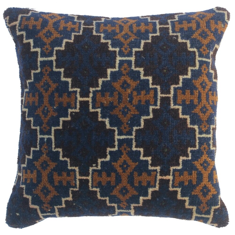 Shanon Blue/Brown Antique Kilim Handmade Throw Pillow(18"x18")