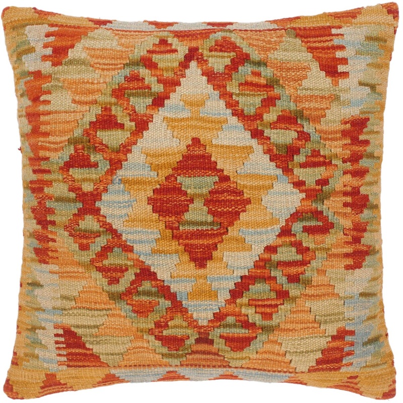 Southwestern Pat Hand-Woven Turkish Kilim Throw Pillow 18 in. x 18 in.