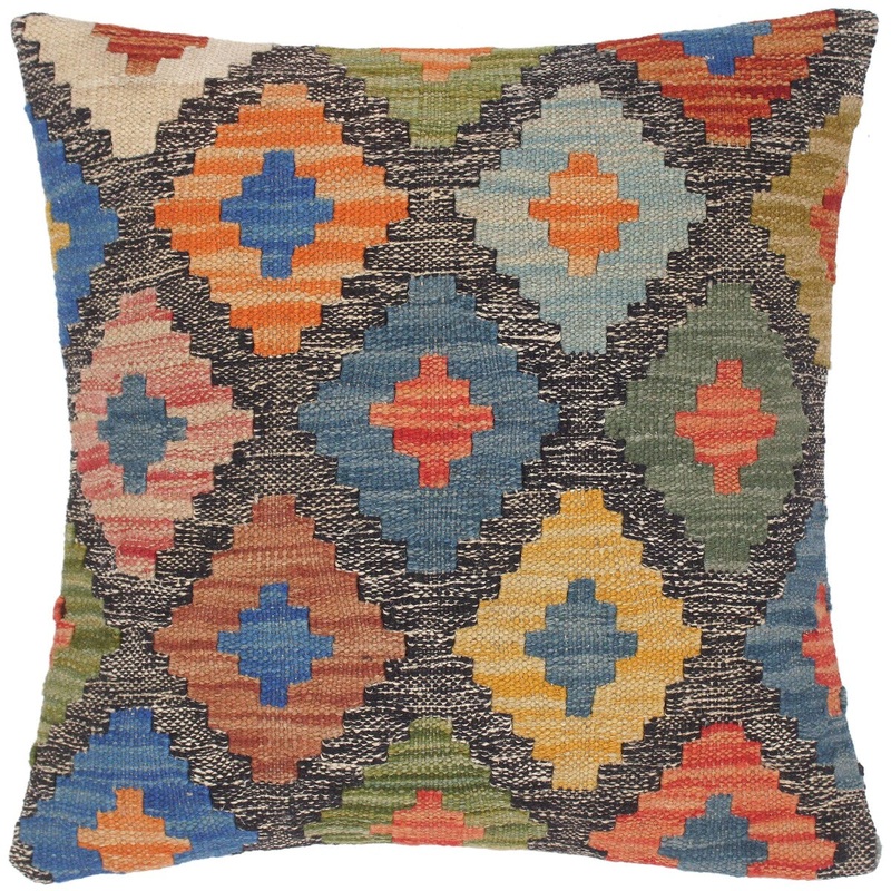 Vintage Kayce Hand-Woven Turkish Kilim Throw Pillow 18 in. x 18 in.