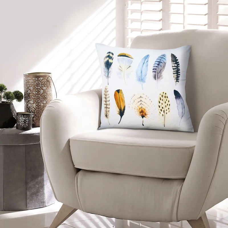 20 x 20 Modern Square Cotton Accent Throw Pillow Printed Feather Patterned Design