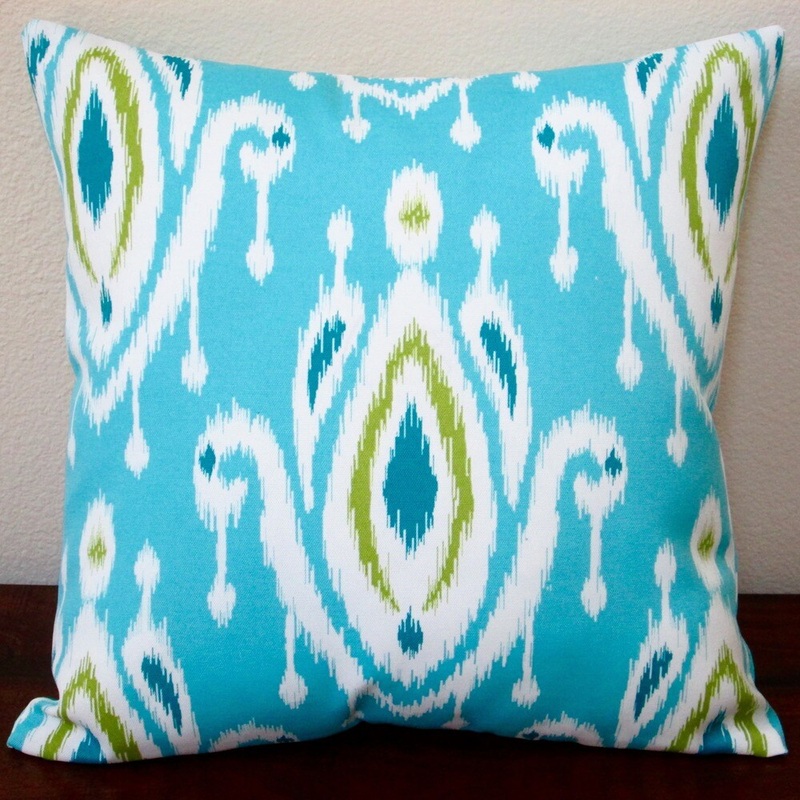 Artisan Pillows Indoor/ Outdoor 18-inch Peacock Turquoise Blue/ Green Modern Geometric Abstract Ikat Throw Pillow (Set of 2)