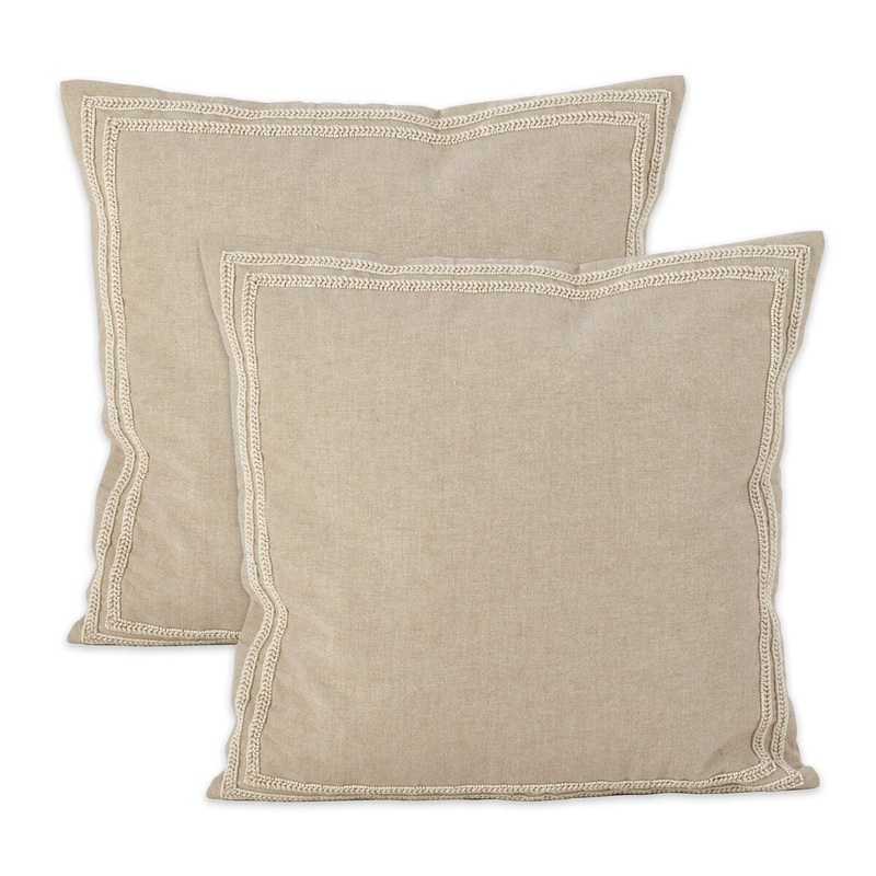 Beaded Border Design Cotton Throw Pillow Cover (Set of 2)
