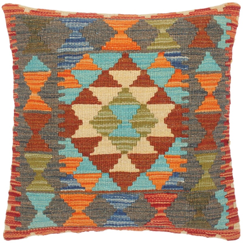 Shabby Chic Linh Hand-Woven Turkish Kilim Throw Pillow 18 in. x 18 in.