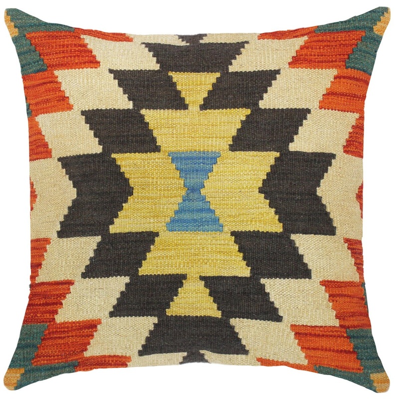 Shabby Chic Pura Hand-Woven Turkish Kilim Throw Pillow 18 in. x 18 in.