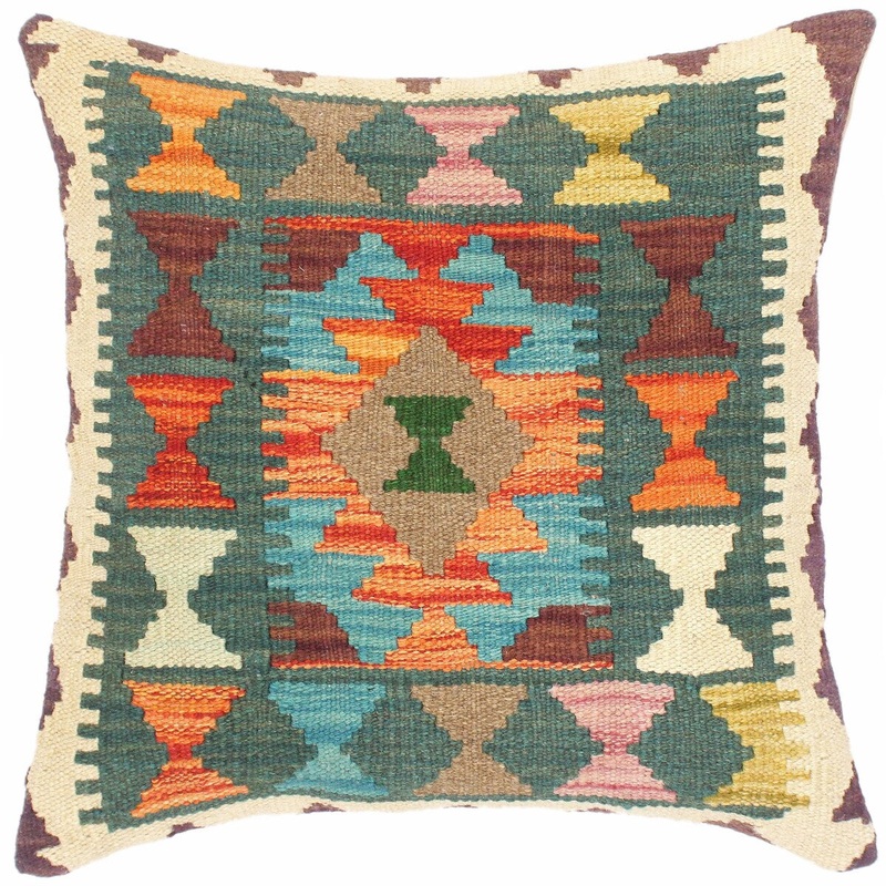 Southwestern Hildegar Hand-Woven Turkish Kilim Pillow 18 in. x 18 in.