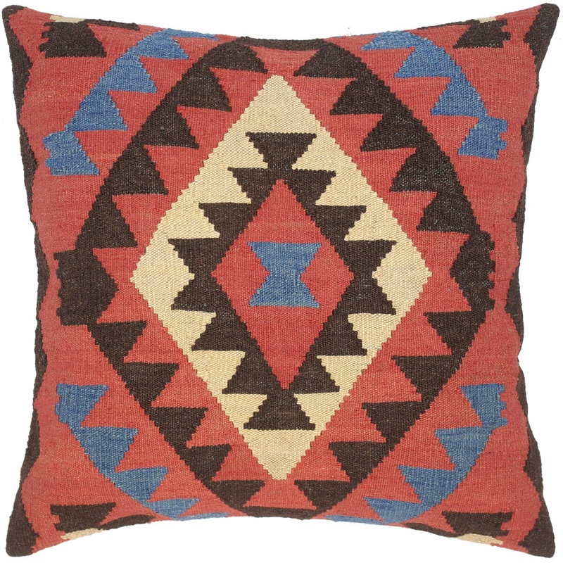 Tribal Bertie Hand-Woven Turkish Kilim Throw Pillow 21 in. x 22 in.