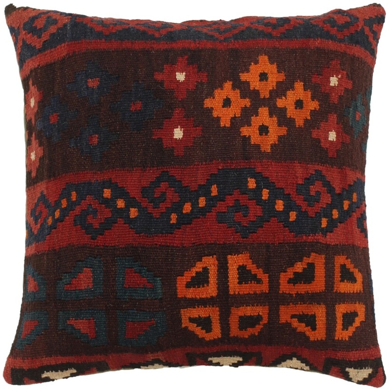 Sharie Red/Blue Hand-Woven Kilim Throw Pillow - 1'6 x 1'6