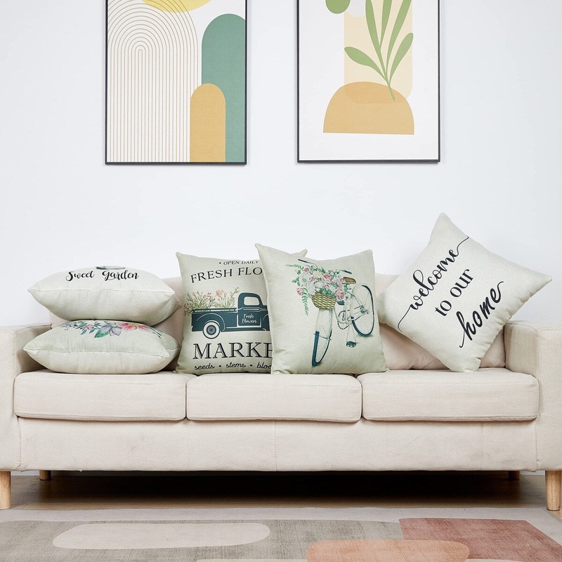 Softlux Spring Decor Pillow Cover & Insert [Pack of 1] - 18 x 18 inch, Farmhouse Flax Throw Pillows for Couch | Home Furnishings