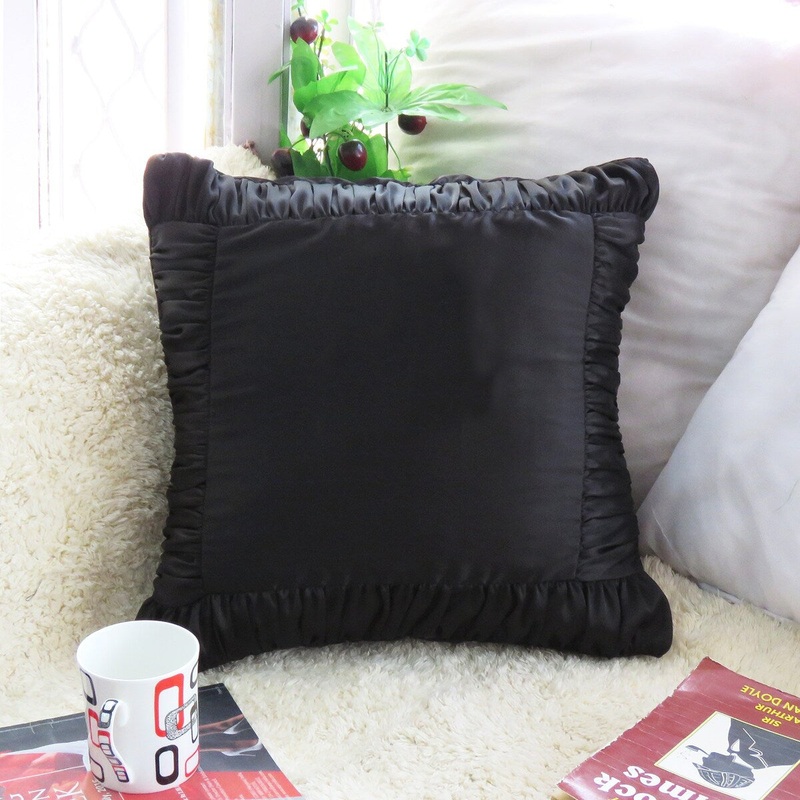 Throw Pillow Cover Black Solid Cushion Cover, Ruffle Satin pillows Single Pc