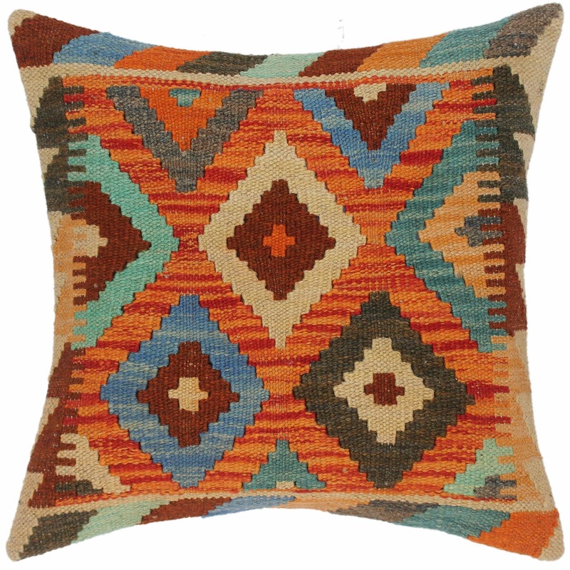 Tribal Marth Hand-Woven Turkish Kilim Pillow 18 in. x 18 in.