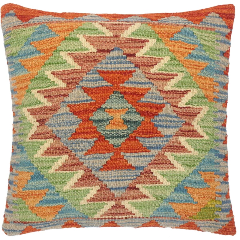 Tribal Shayne Hand-Woven Turkish Kilim Throw Pillow 18 in. x 18 in.