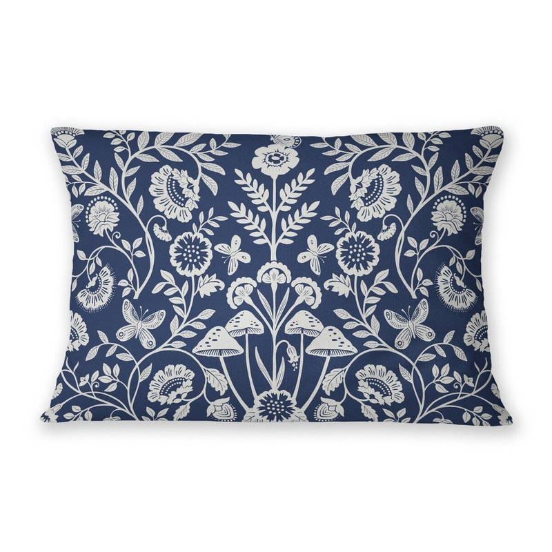 AUTUMN BUTTERFLY GARDEN NAVY Lumbar Pillow By Jenny Lund