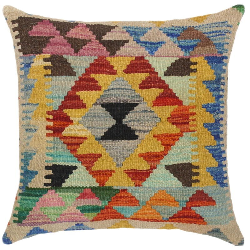 Bauhaus Mirian Hand-Woven Turkish Kilim Throw Pillow