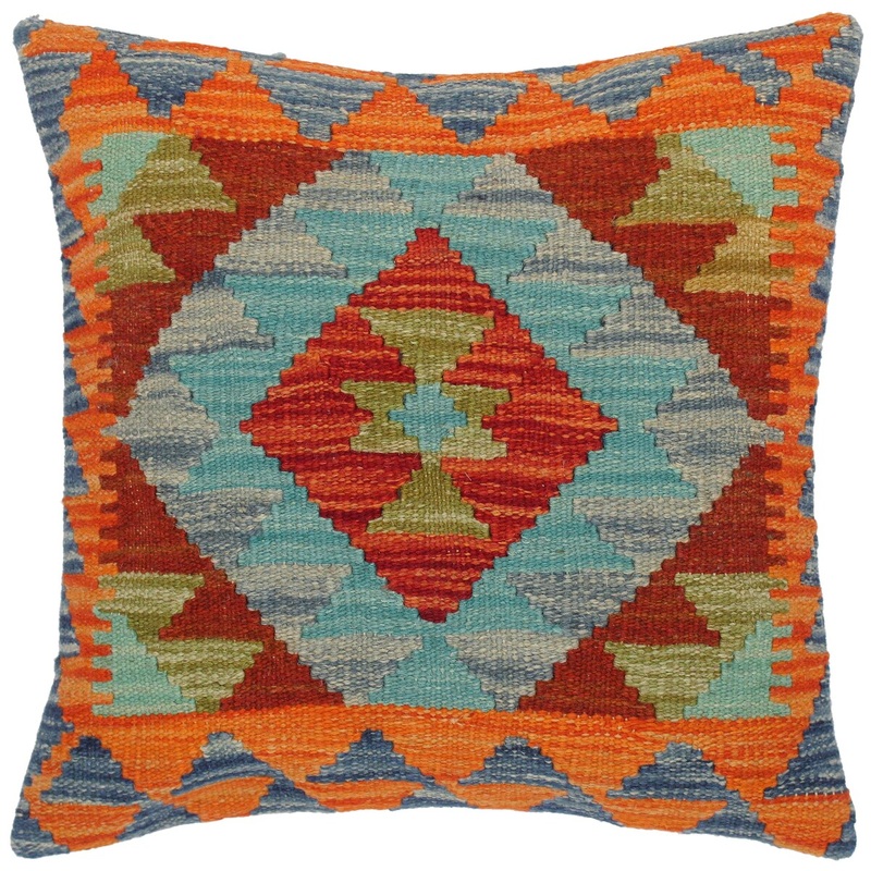 Tribal So Hand-Woven Turkish Kilim Throw Pillow 18 in. x 18 in.