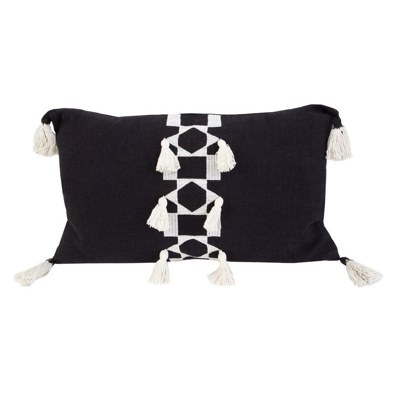 16x26 Ida Embroidered Cotton Slub Tassel Pillow