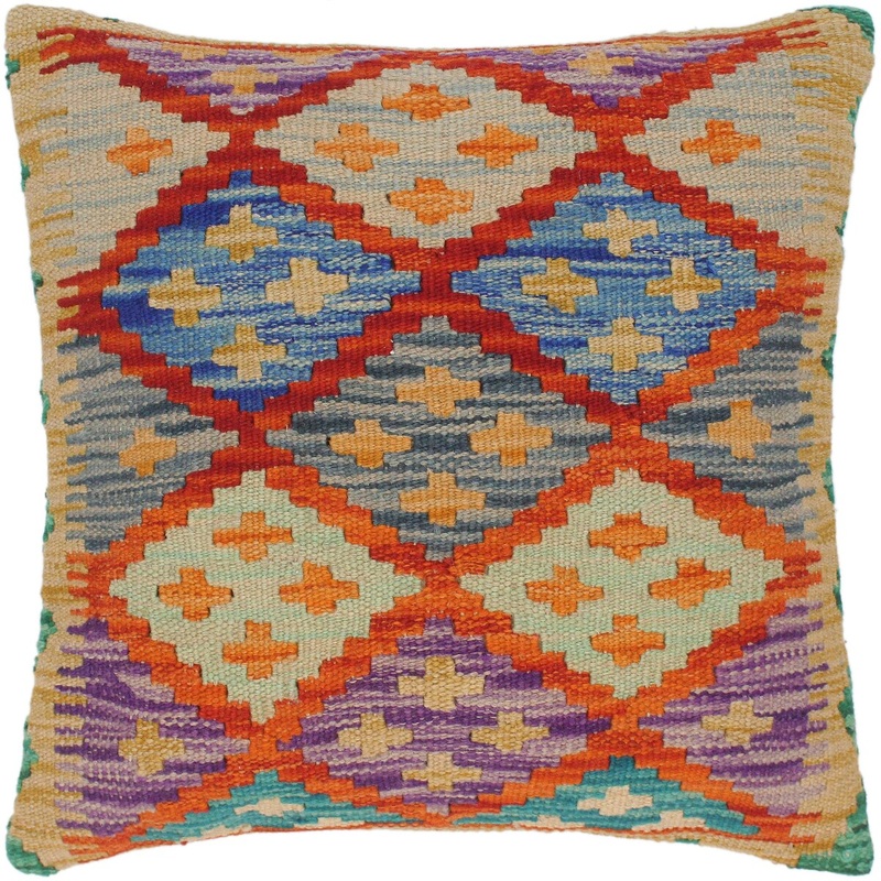 Bauhaus Orval Hand-Woven Turkish Kilim Throw Pillow 18 in. x 18 in.